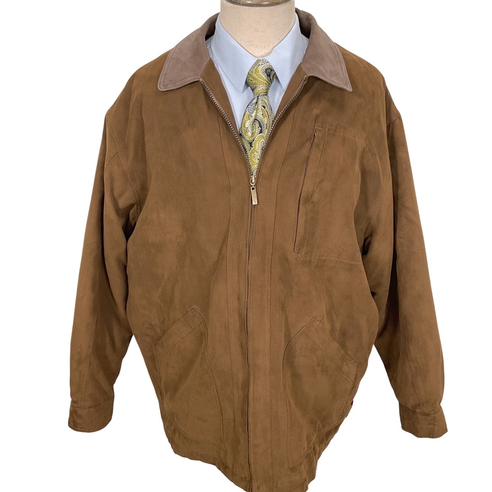 Roundtree Yorke Outdoors Jacket Mens‎ XLarge Brown Faux Suede Bomber Blanket